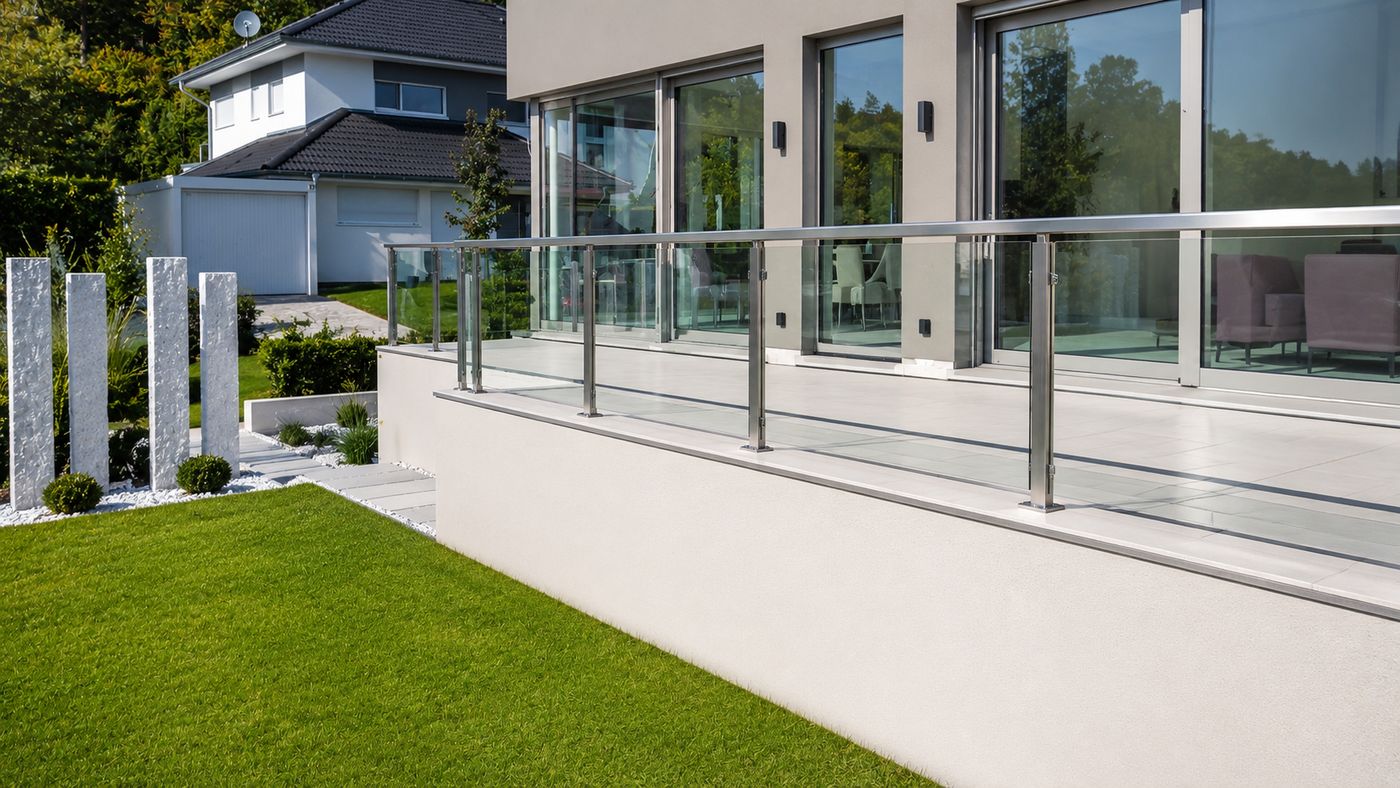 Terrassengeländer aus Edelstahl und Glas
